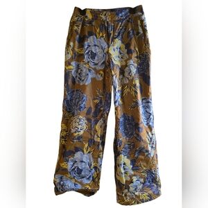 Aerie Blue and Yellow Floral Wide Leg Pants